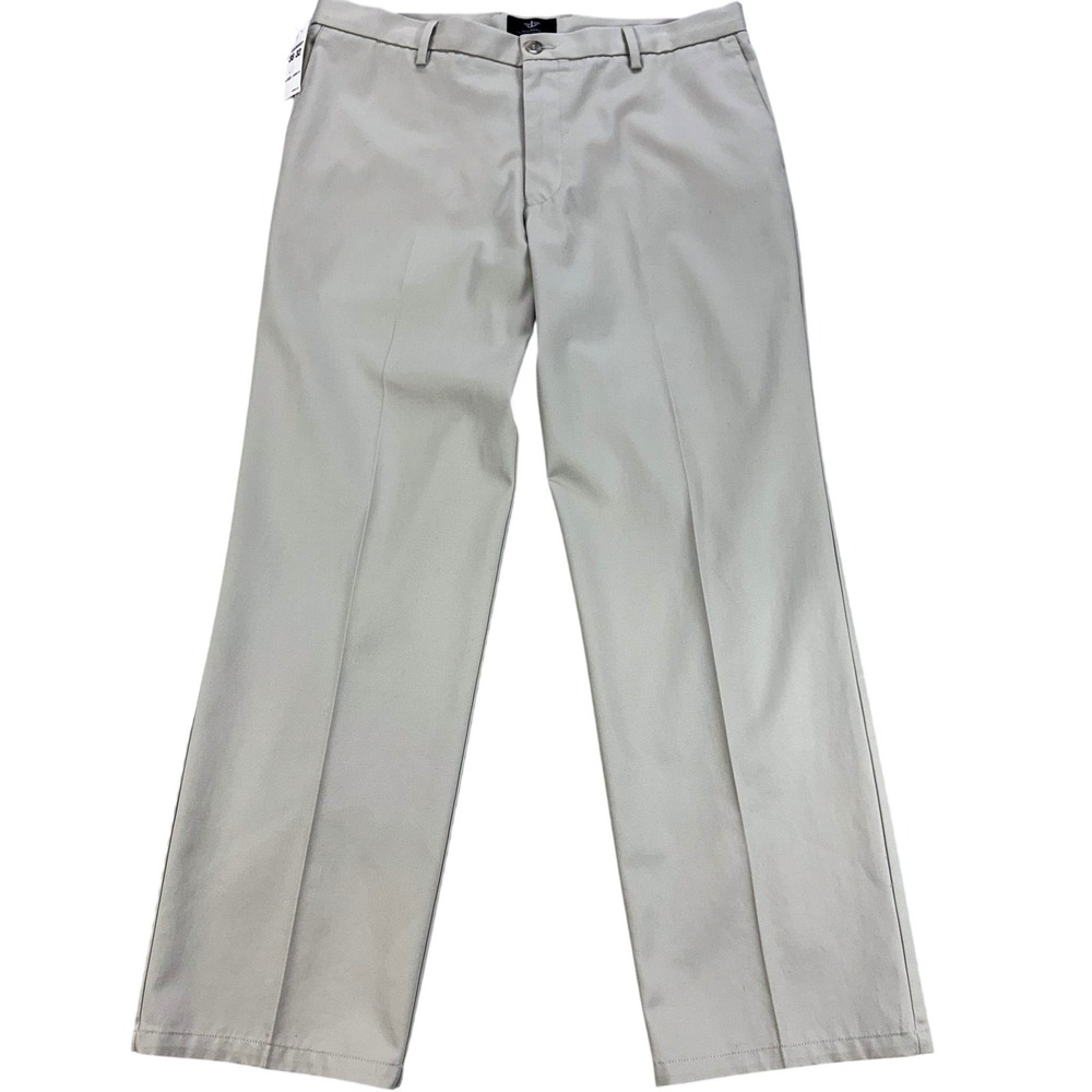 Dockers Signature D2 Khaki Pants Mens 38x32 Beige Straight Fit Flat Front NEW